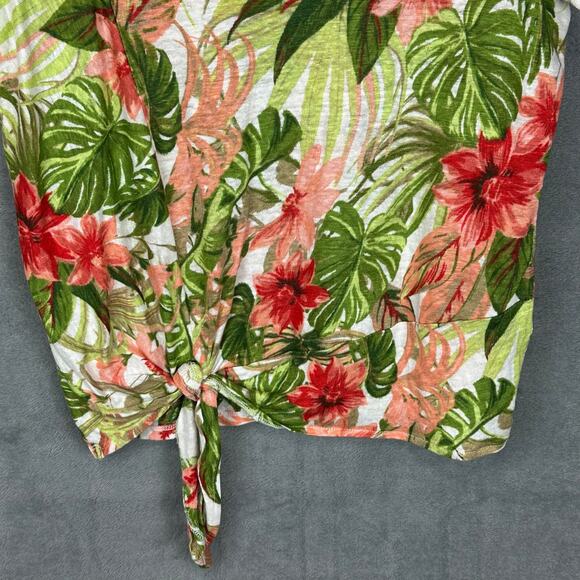 J Jill Love Linen Top Womens Small Petite Pink Floral Tie Waist Beach Tropical - Picture 3 of 14